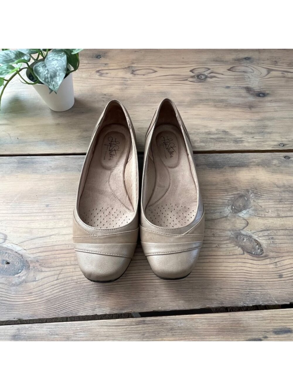 LifeStride Tan Ballet Flats Womens 9 Round Toe Comfort